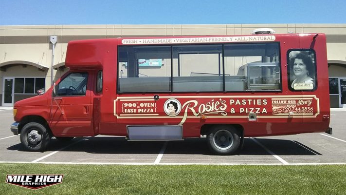 Photo of Shuttle Bus Wrap by Mile High Graphics for Rosie's Pizza